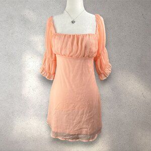 Beige Botany Peach Mini Dress Womens M Babydoll Sheer Lined Cottage Coquette EUC